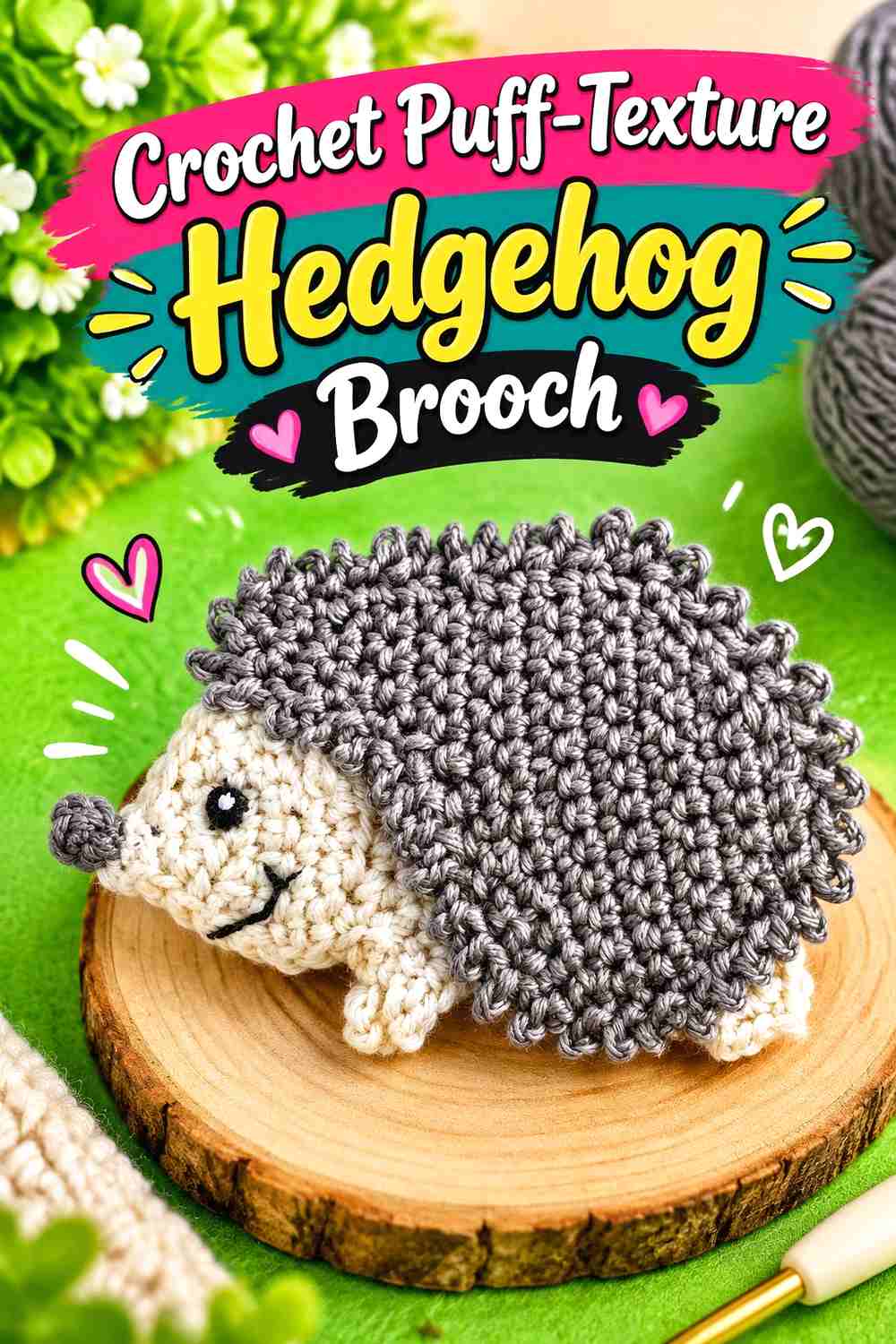17. Crochet Puff-Texture Hedgehog Brooch