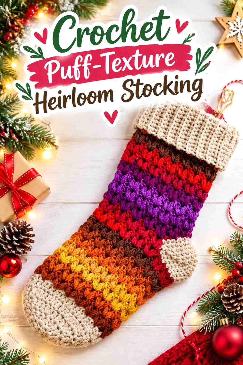 14. Crochet Puff-Texture Heirloom Stocking