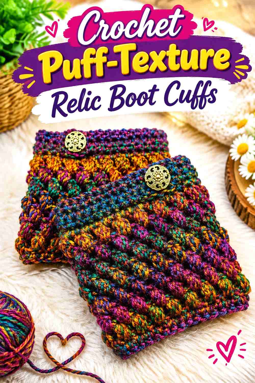 8. Crochet Puff-Texture Relic Boot Cuffs