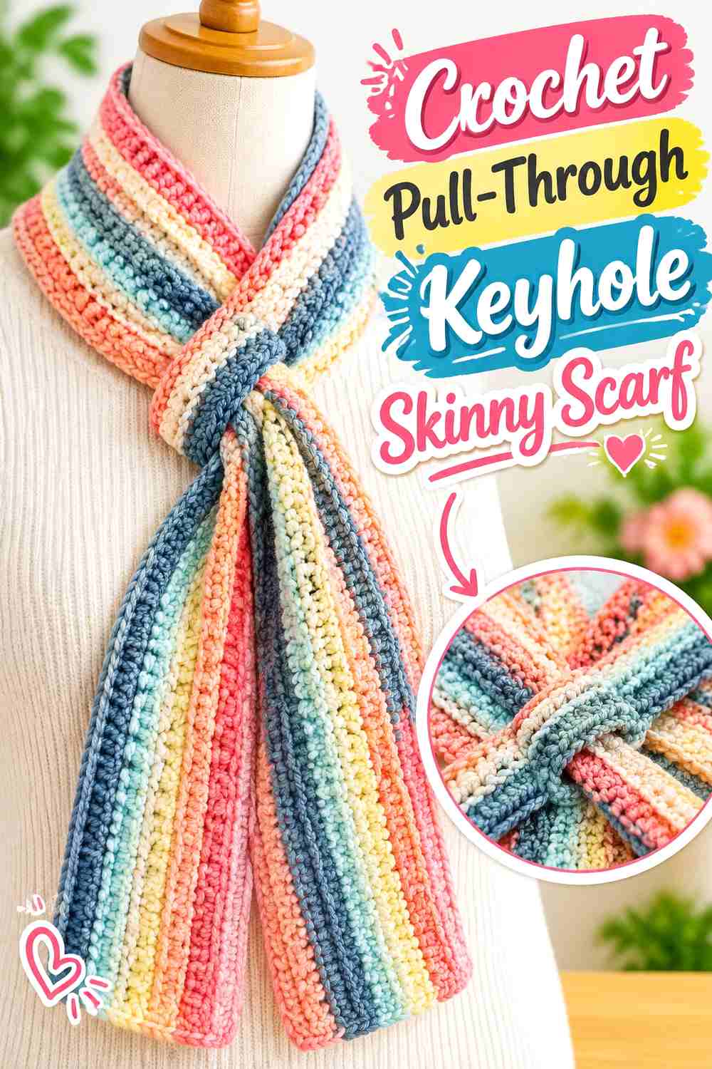 11. Crochet Pull Through Keyhole Skinny Scarf