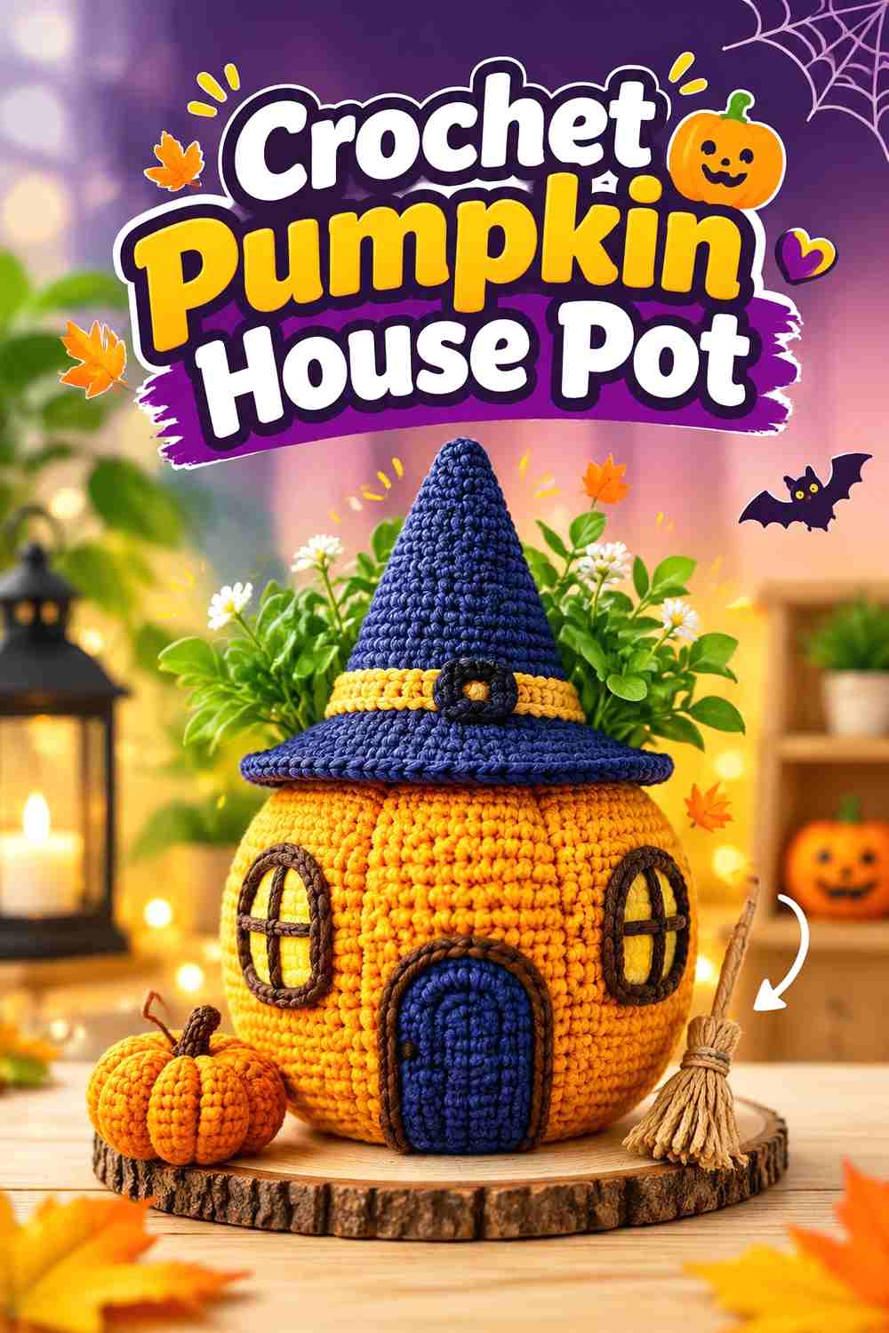 7. Crochet Pumpkin House Pot