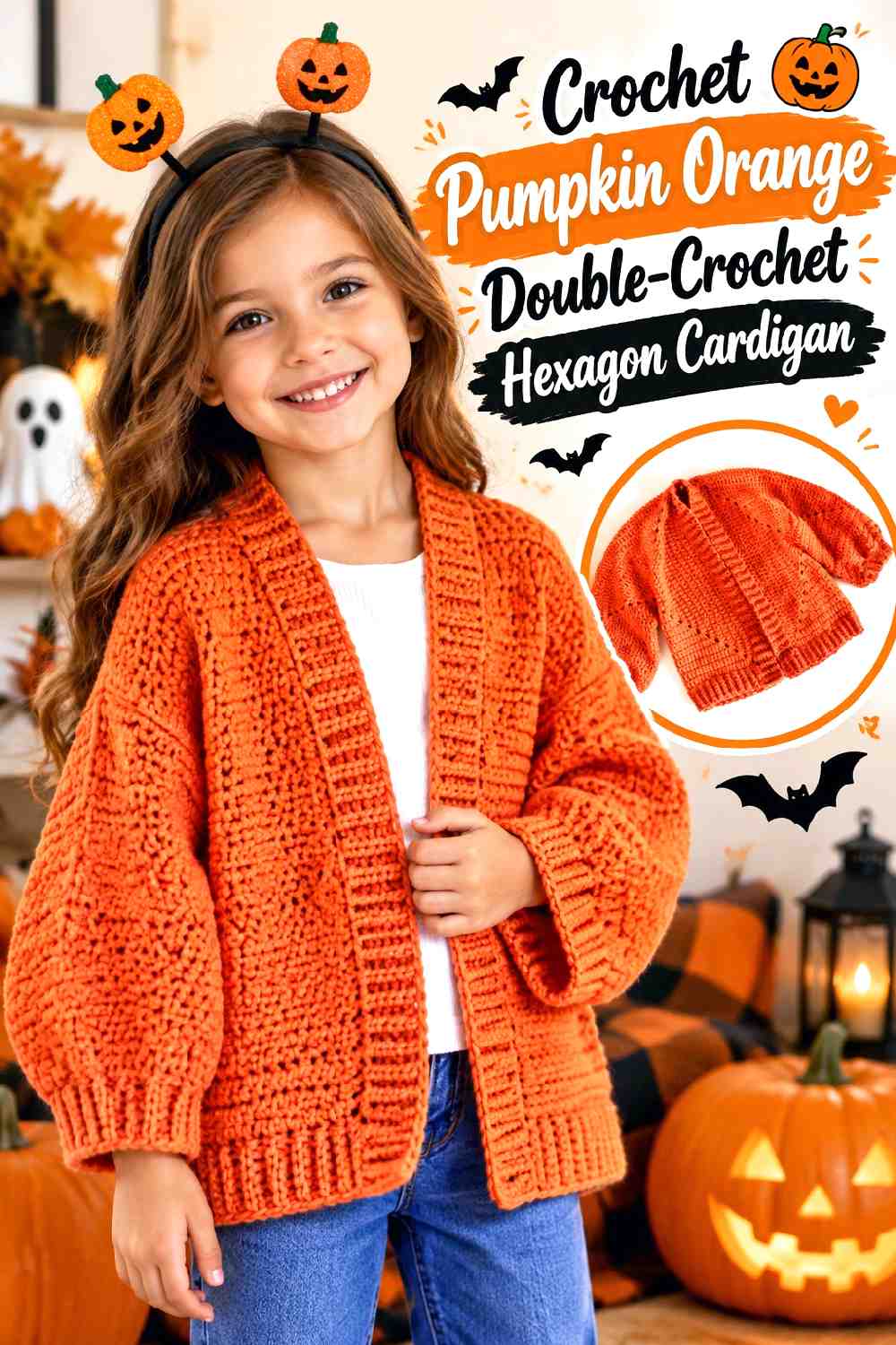 Crochet Pumpkin Orange Double Crochet Hexagon Cardigan