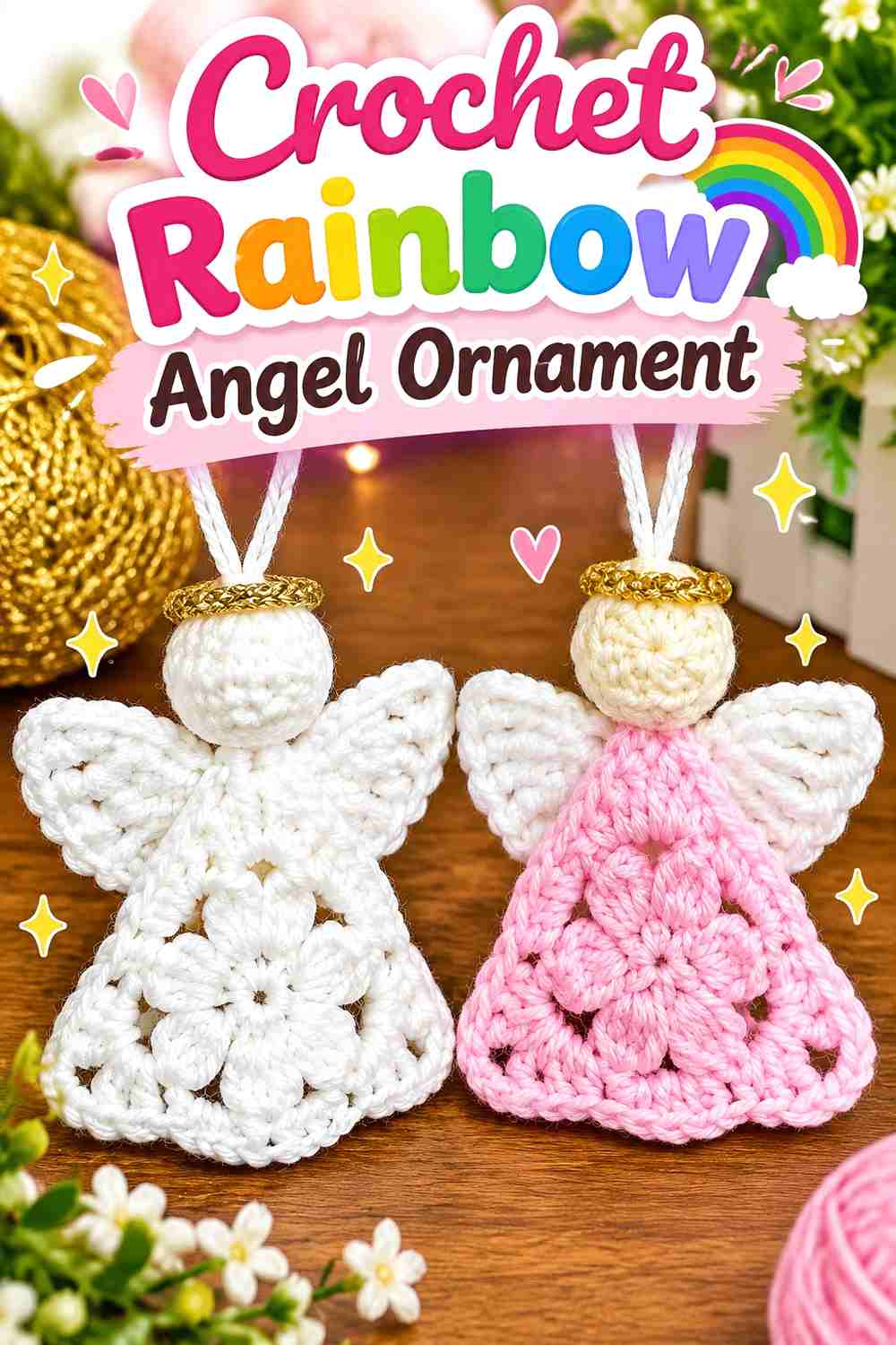 13. Crochet Rainbow Angel Ornament