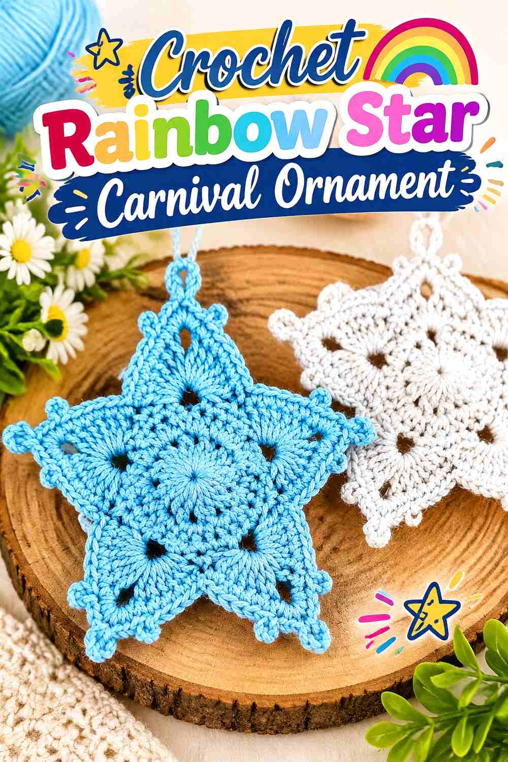 3. Crochet Rainbow Star Carnival Ornament