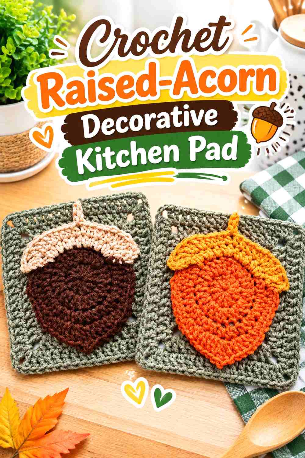 8. Crochet Raised-Acorn Decorative Kitchen Pad