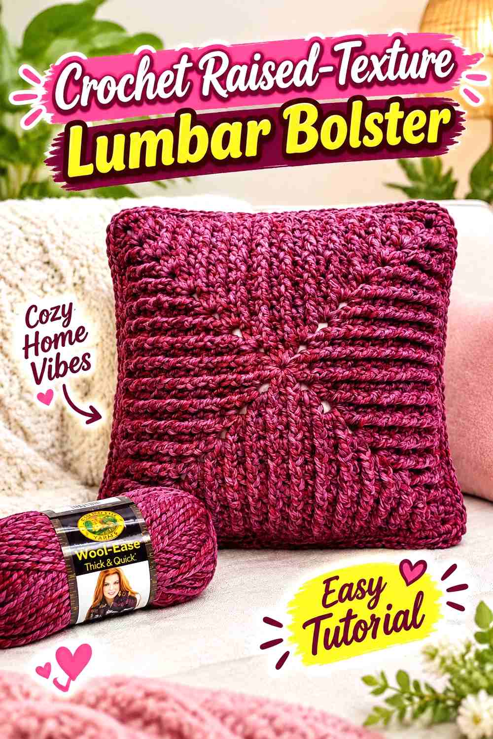 12. Crochet Raised-Texture Lumbar Bolster