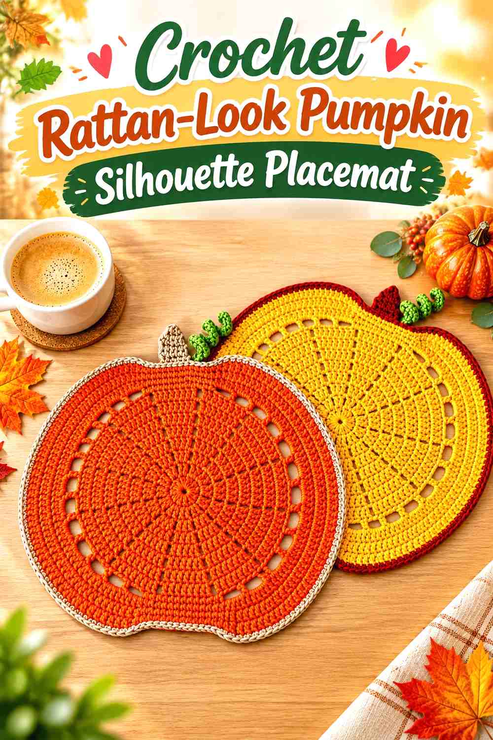7. Crochet Rattan-Look Pumpkin Silhouette Placemat