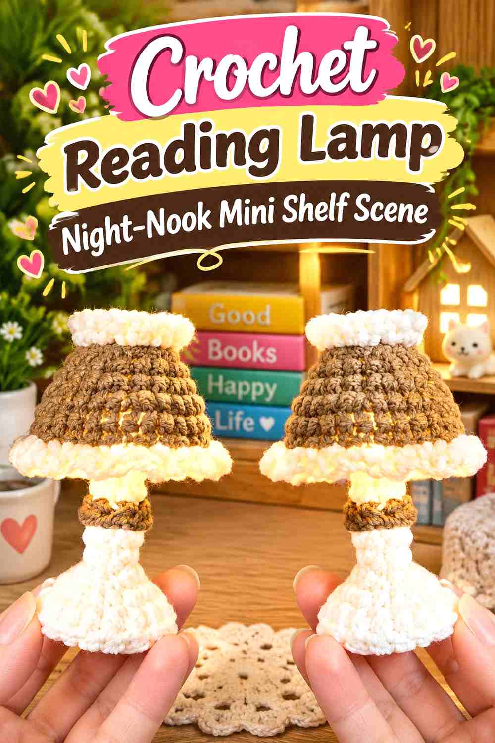 12. Crochet Reading Lamp Night-Nook Mini Shelf Scene