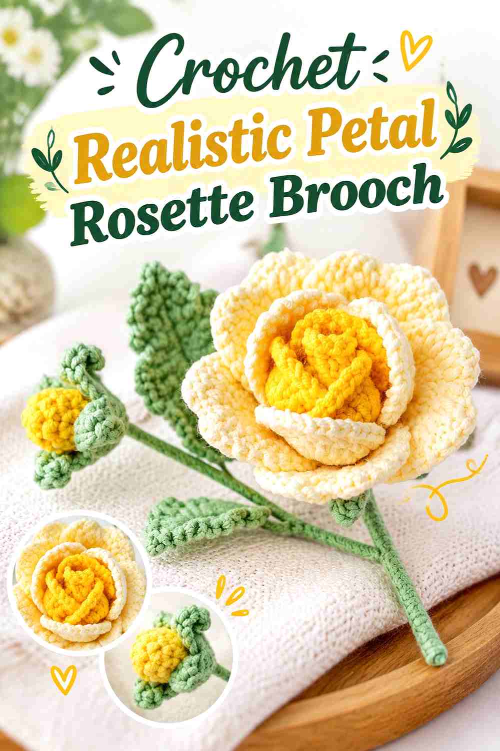 18. Crochet Realistic Petal Rosette Brooch