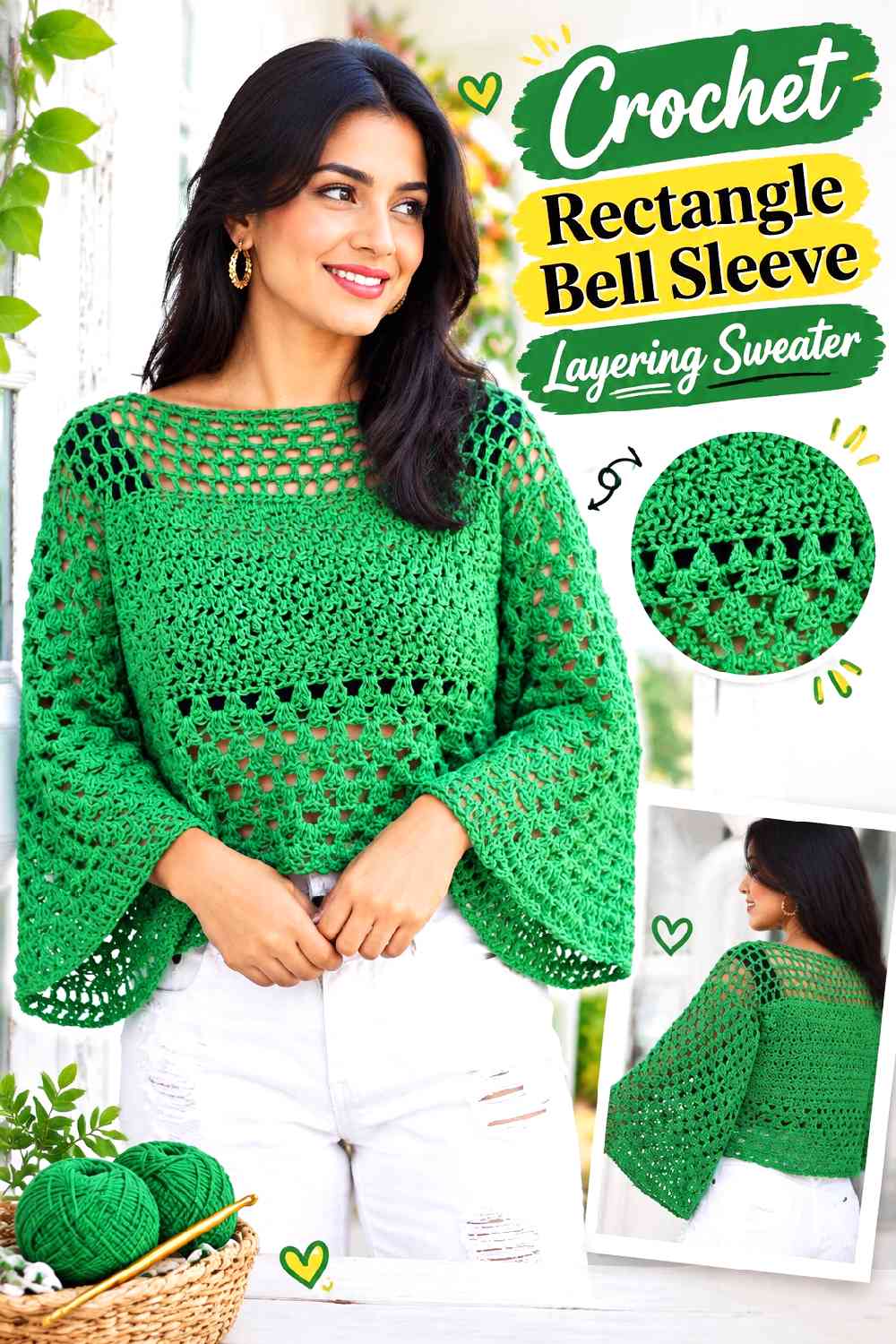 9. Crochet Rectangle Bell Sleeve Layering Sweater