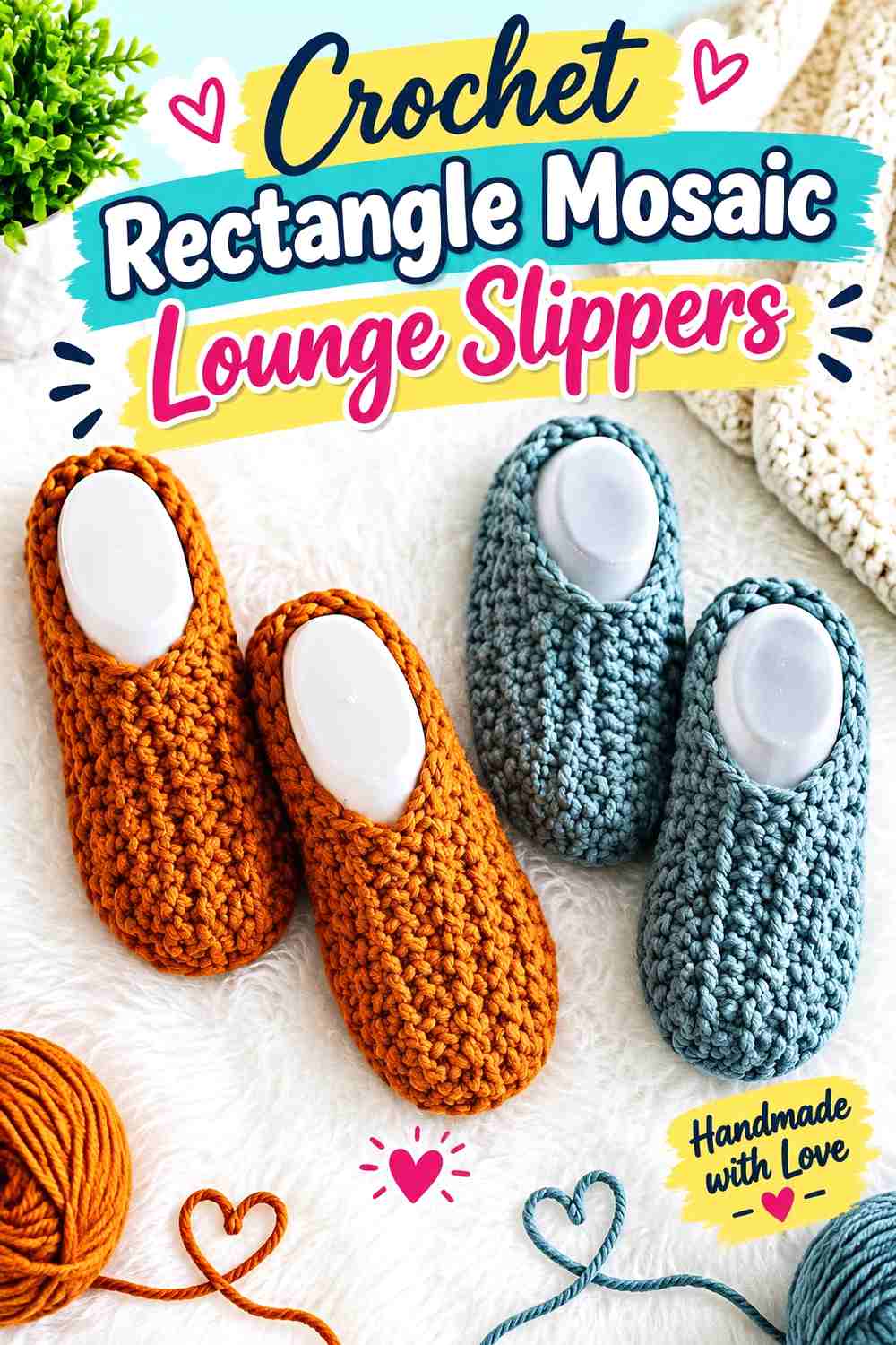 9. Crochet Rectangle Mosaic Lounge Slippers
