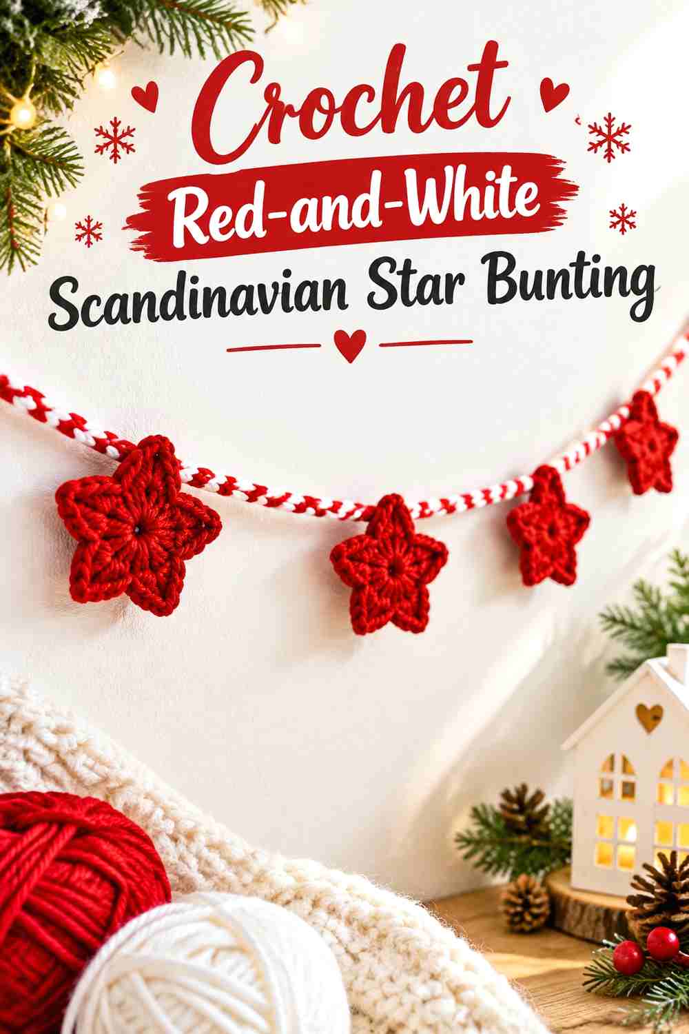 1. Crochet Red-and-White Scandinavian Star Bunting