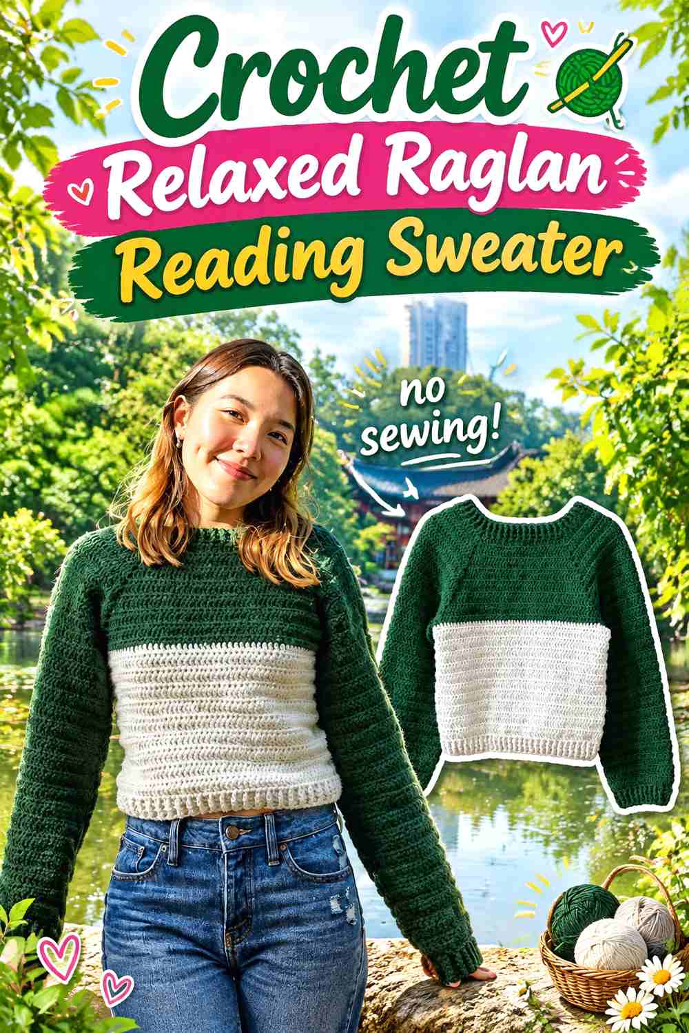 2. Crochet Relaxed Raglan Reading Sweater