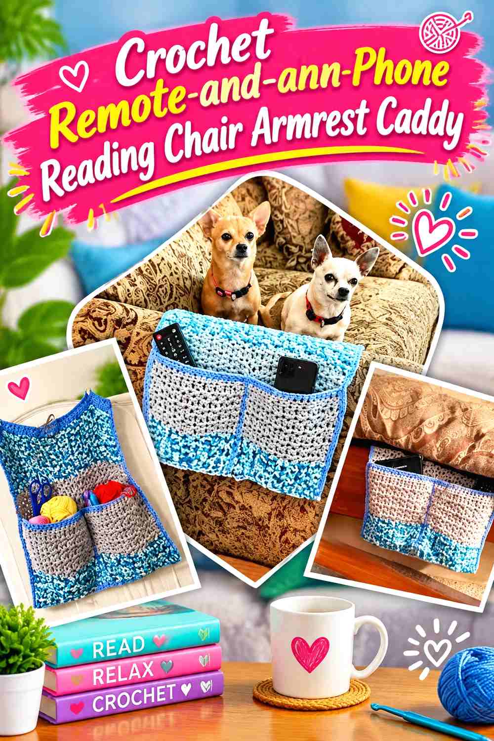 11. Crochet Remote-and-Phone Reading Chair Armrest Caddy