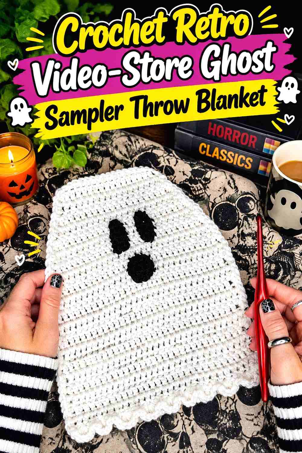 13. Crochet Retro Video-Store Ghost Sampler Throw Blanket