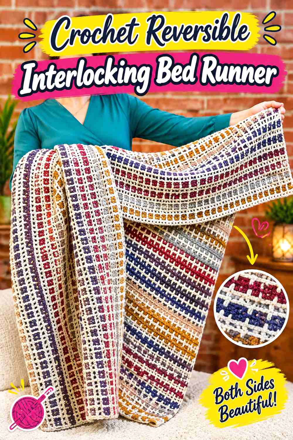 7. Crochet Reversible Interlocking Bed Runner