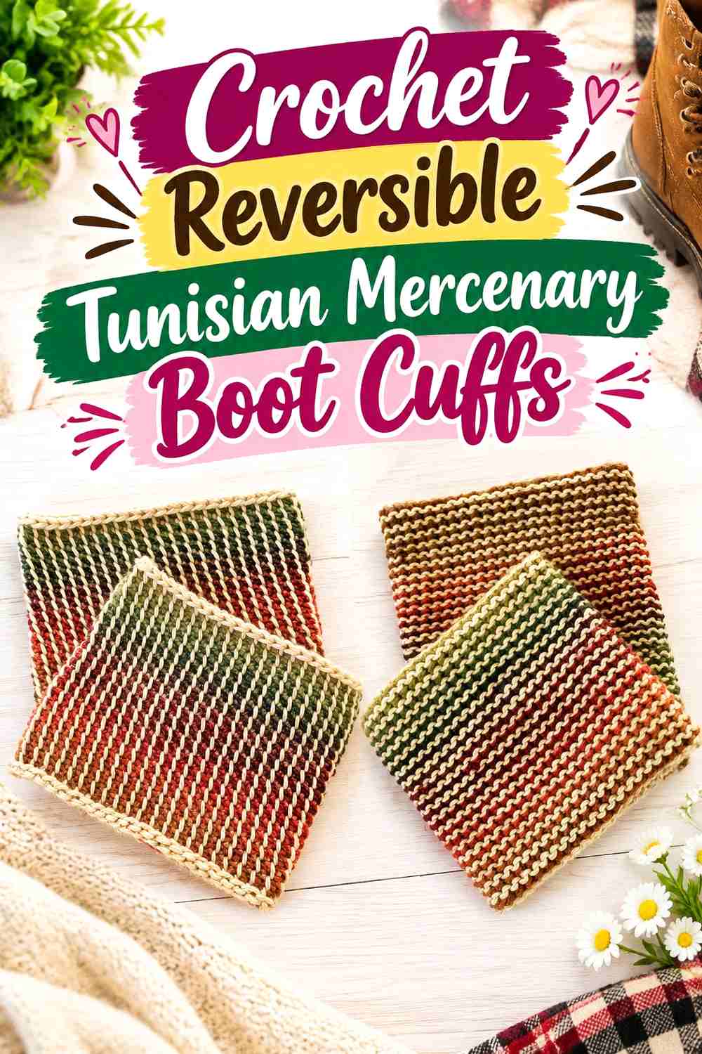 4. Crochet Reversible Tunisian Mercenary Boot Cuffs