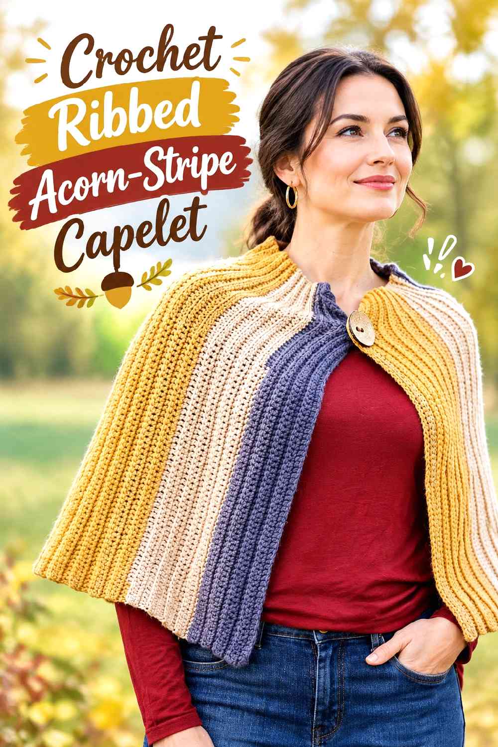 3. Crochet Ribbed Acorn-Stripe Capelet