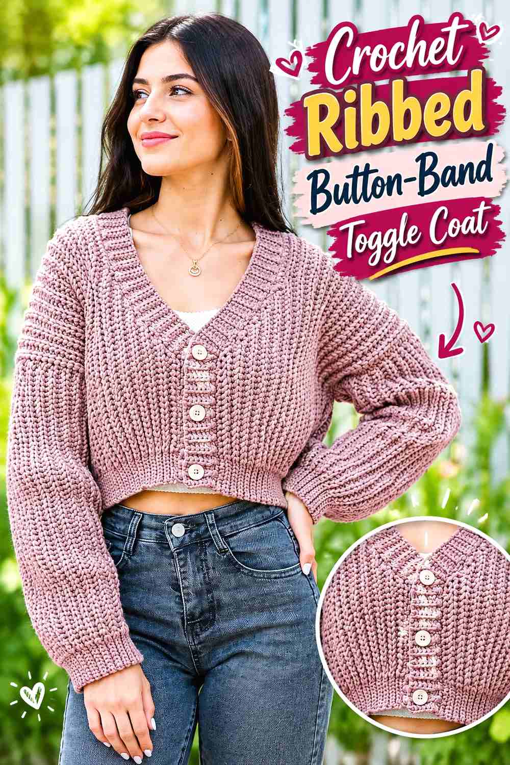 6. Crochet Ribbed Button-Band Toggle Coat