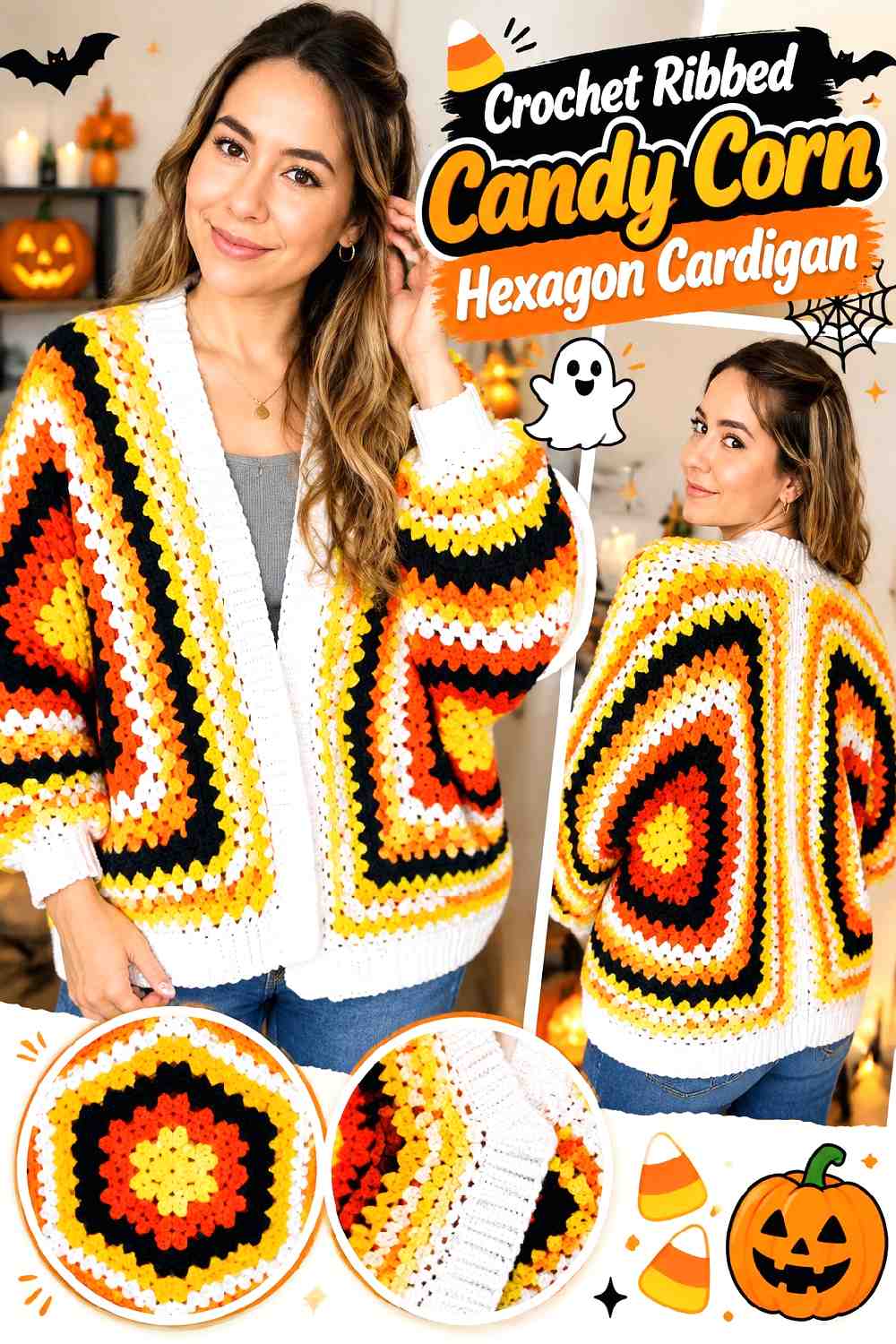 Crochet Ribbed Candy Corn Hexagon Cardigan
