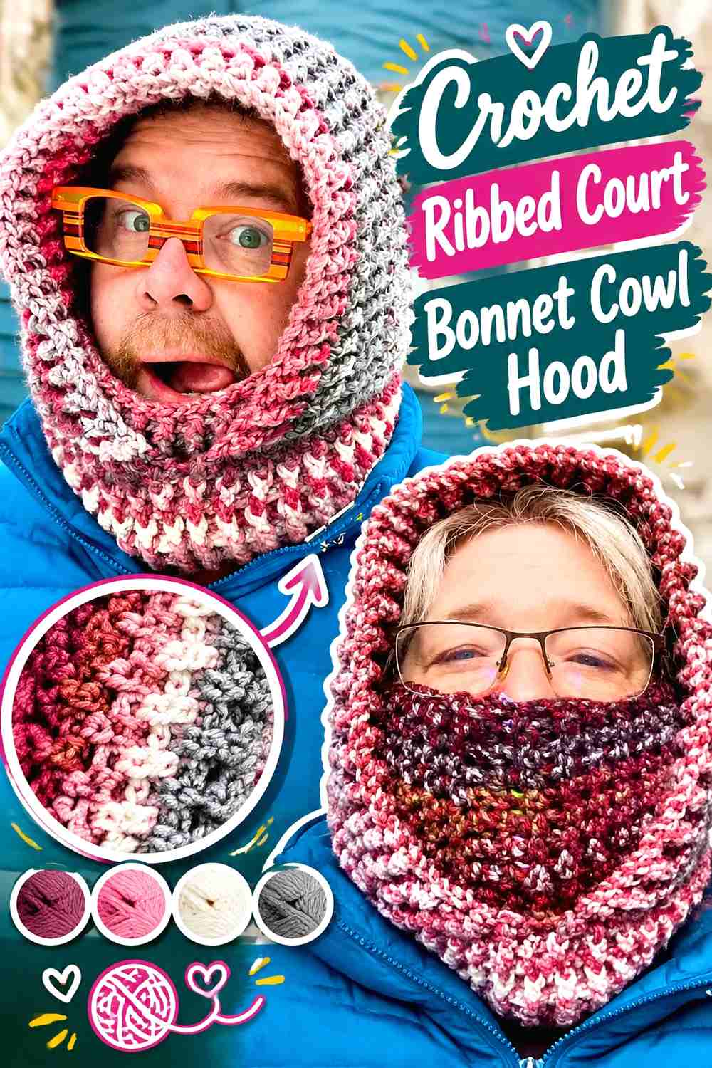 9. Crochet Ribbed Court Bonnet Cowl Hood