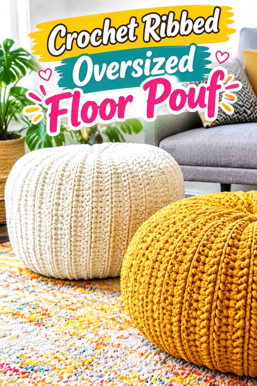 1. Crochet Ribbed Oversized Floor Pouf