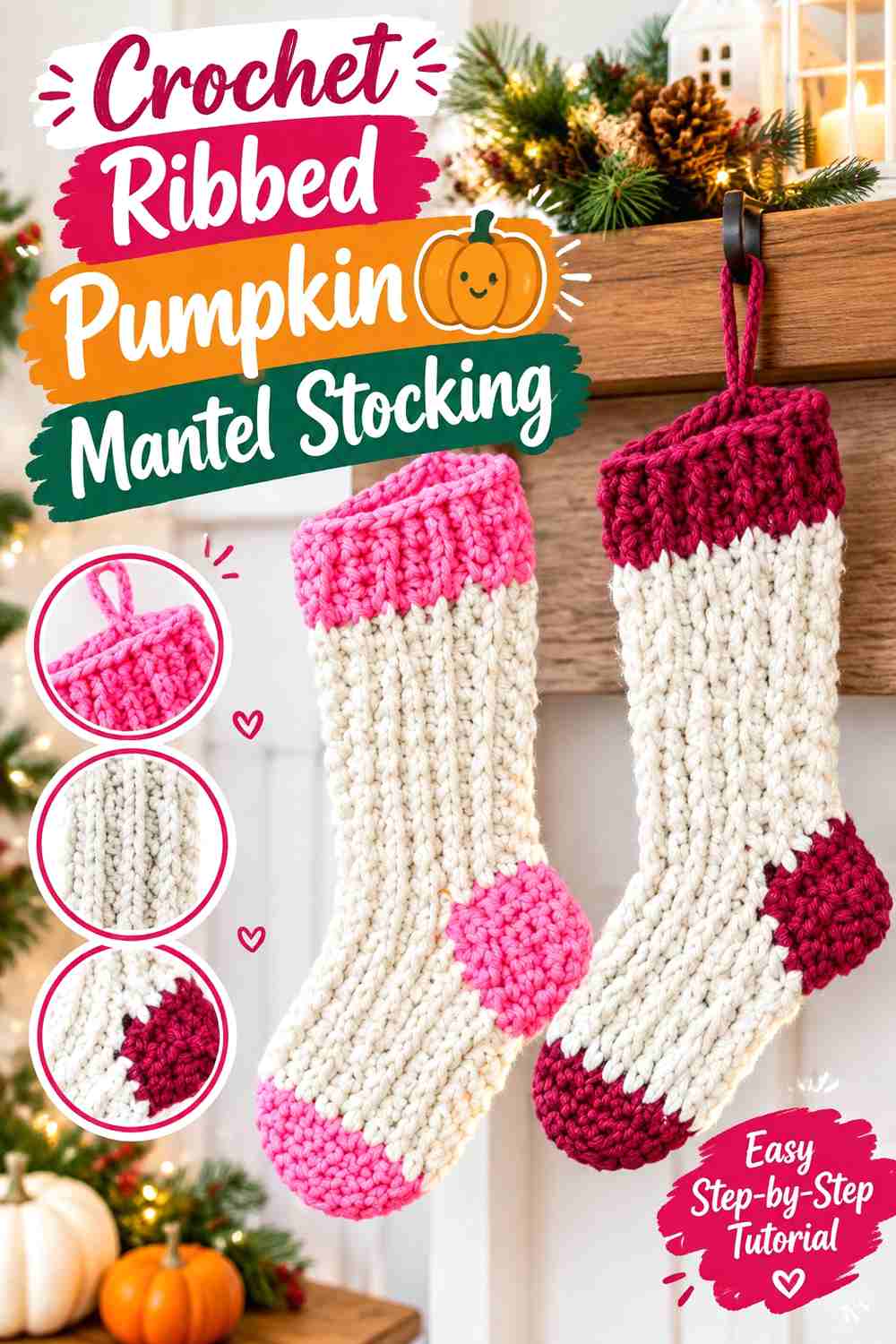 10. Crochet Ribbed Pumpkin Mantel Stocking