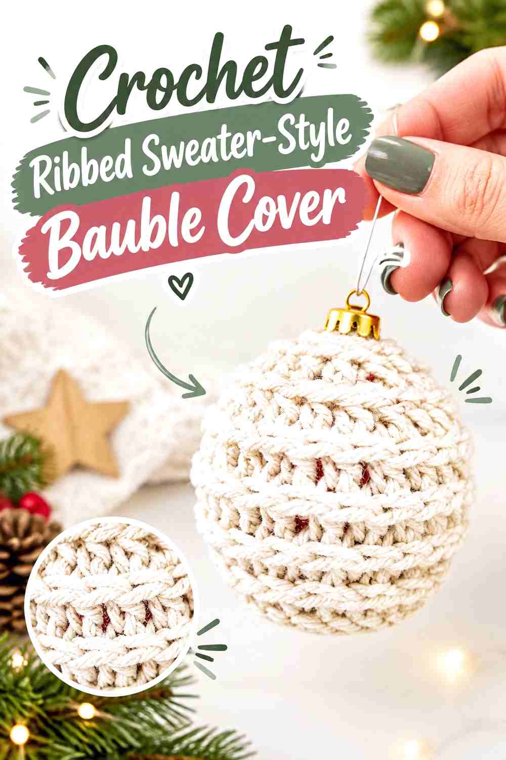 7. Crochet Ribbed Sweater-Style Bauble Cover