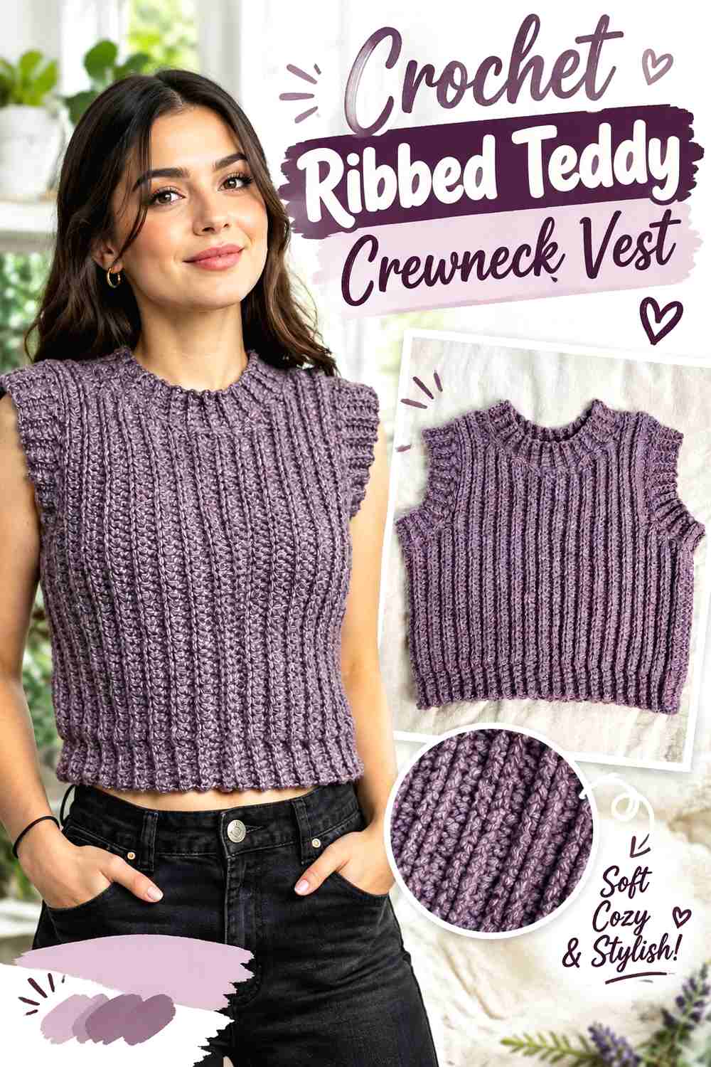 1. Crochet Ribbed Teddy Crewneck Vest