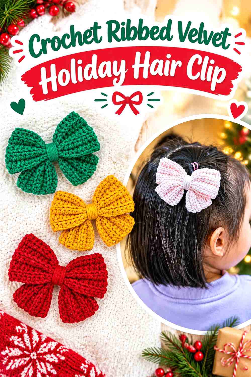 2. Crochet Ribbed Velvet Holiday Hair Clip