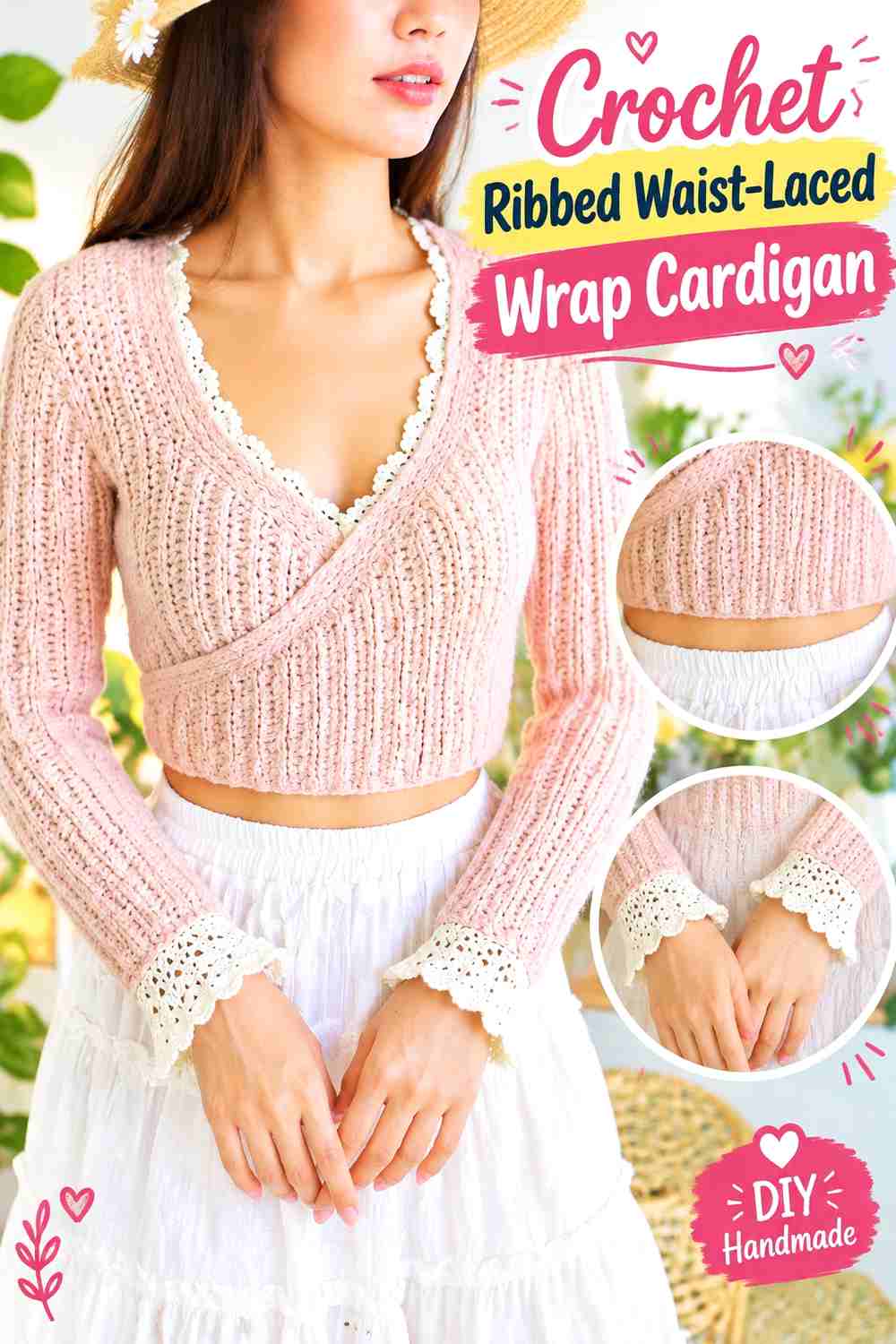 1. Crochet Ribbed Waist-Laced Wrap Cardigan