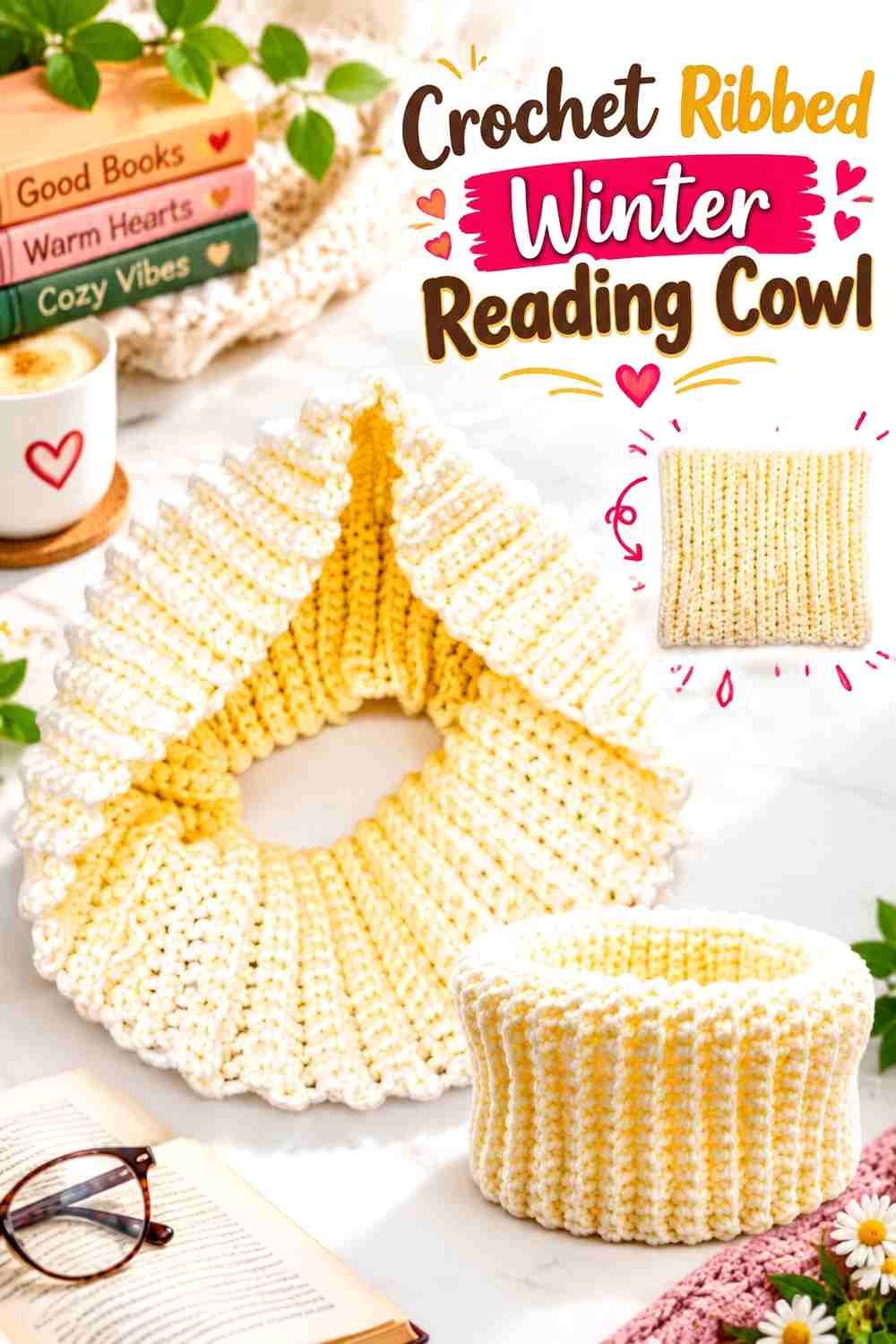 15. Crochet Ribbed Winter Reading Cowl