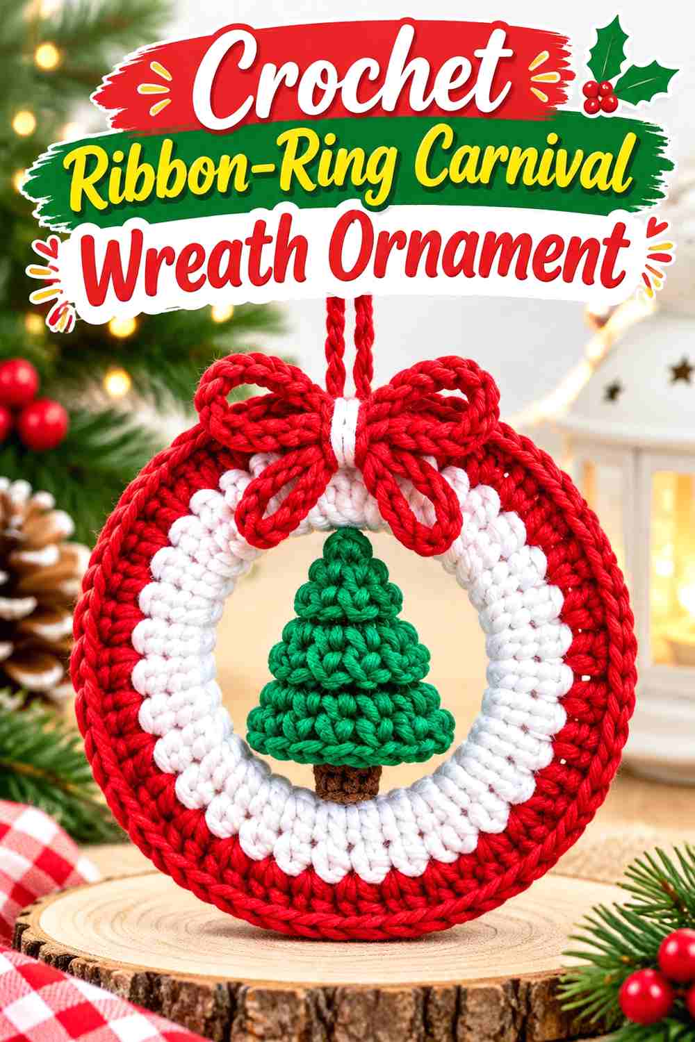 6. Crochet Ribbon-Ring Carnival Wreath Ornament