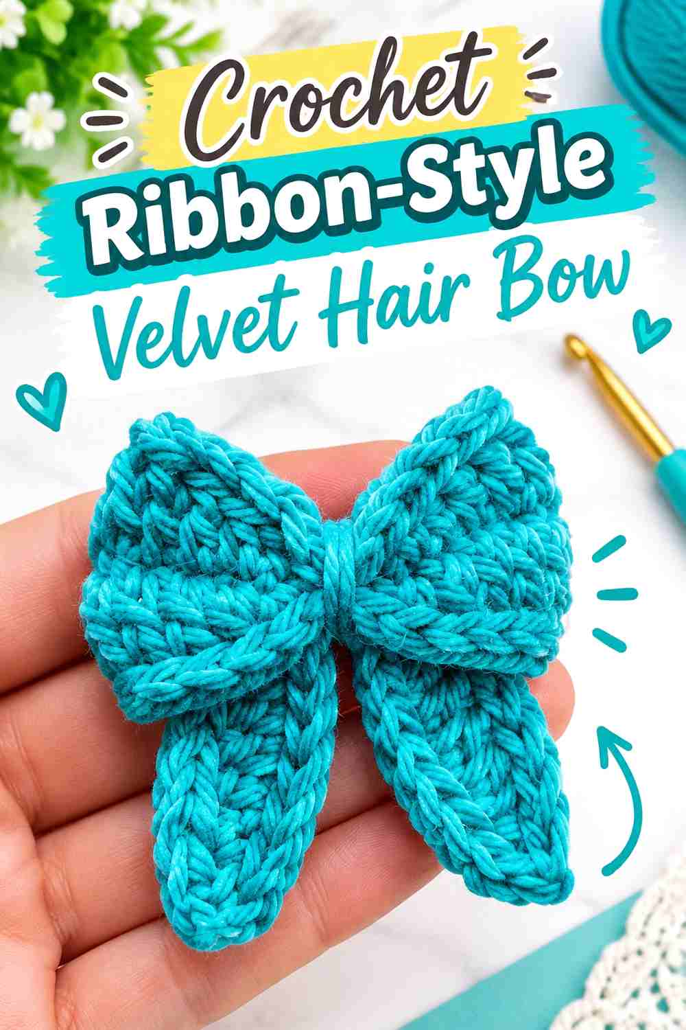 5. Crochet Ribbon-Style Velvet Hair Bow