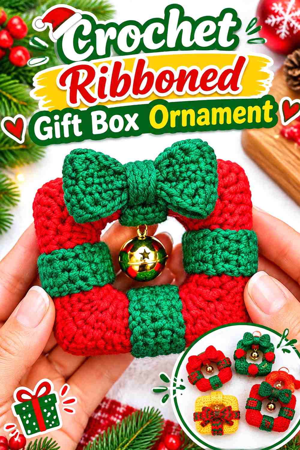 19. Crochet Ribboned Gift Box Ornament