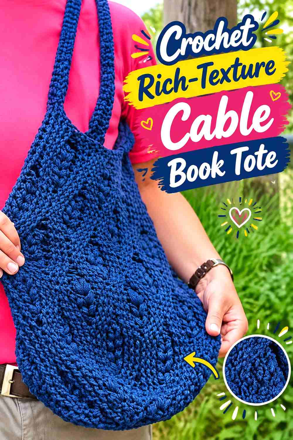 16. Crochet Rich-Texture Cable Book Tote
