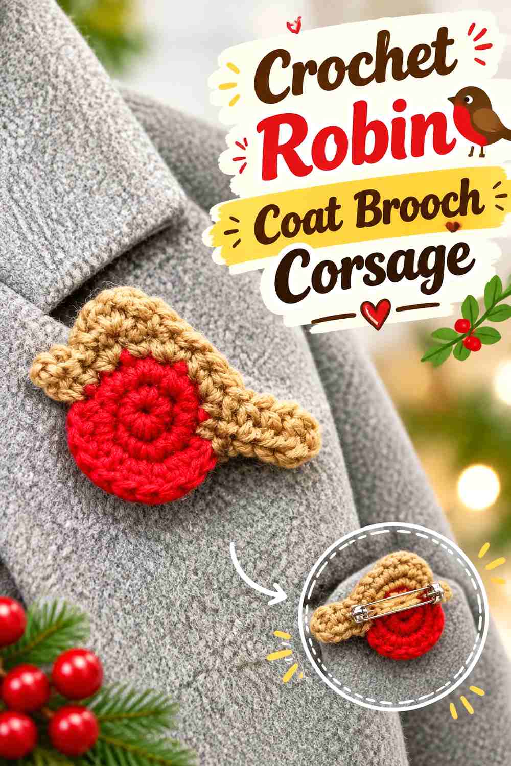 12. Crochet Robin Coat Brooch Corsage