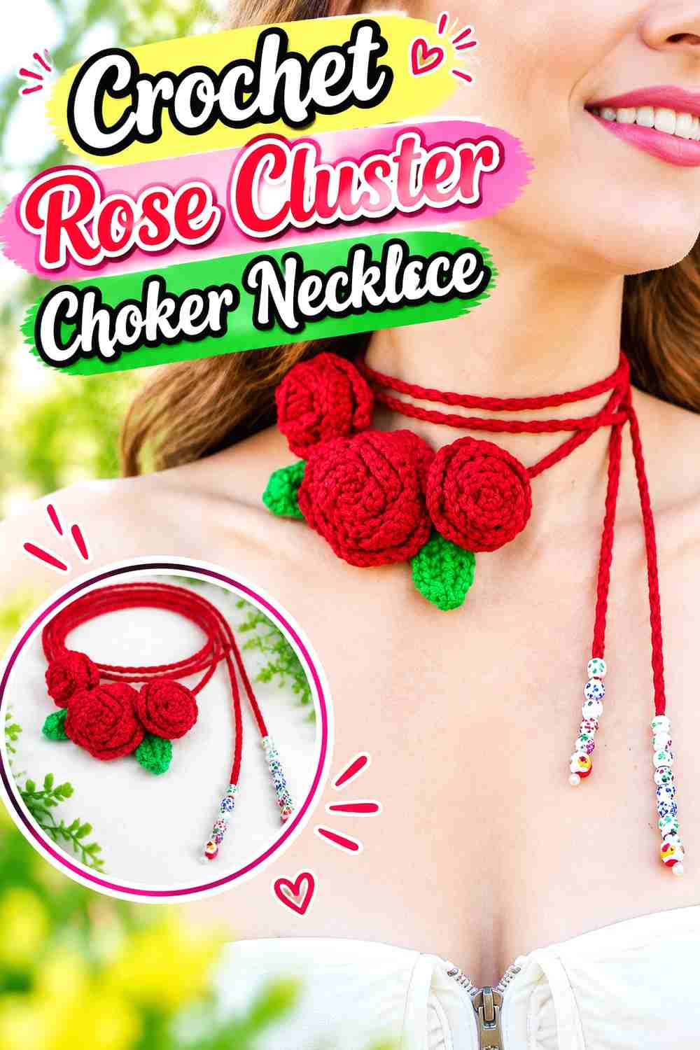 13. Crochet Rose Cluster Choker Necklace