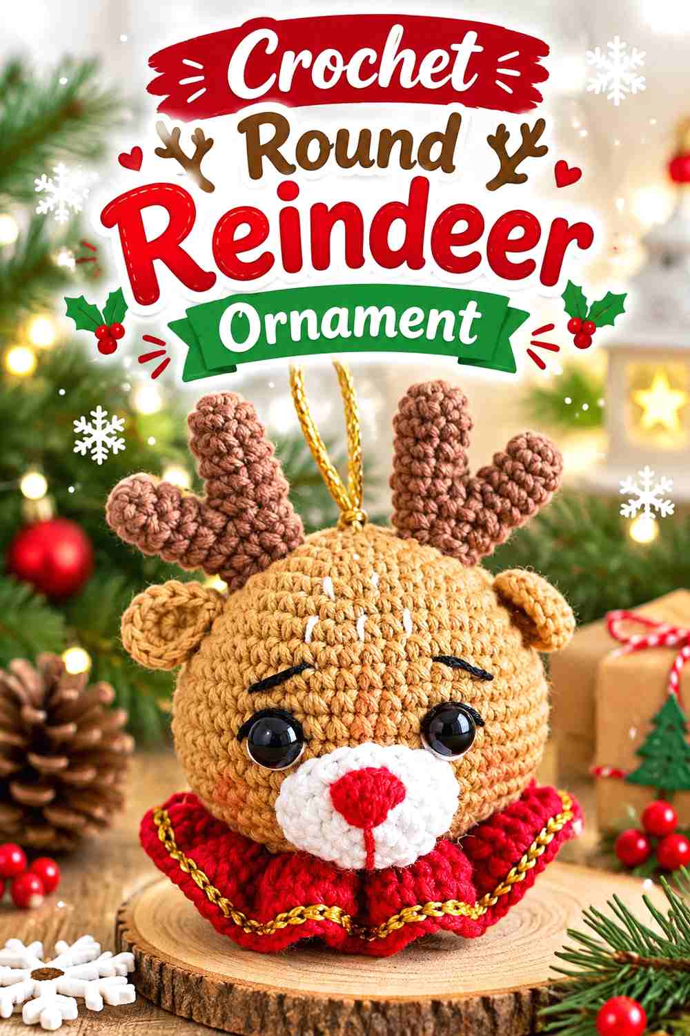 15. Crochet Round Reindeer Ornament