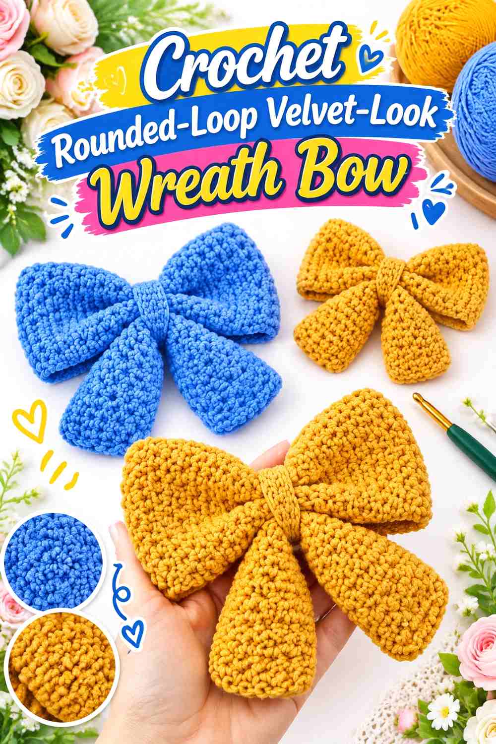 7. Crochet Rounded-Loop Velvet-Look Wreath Bow