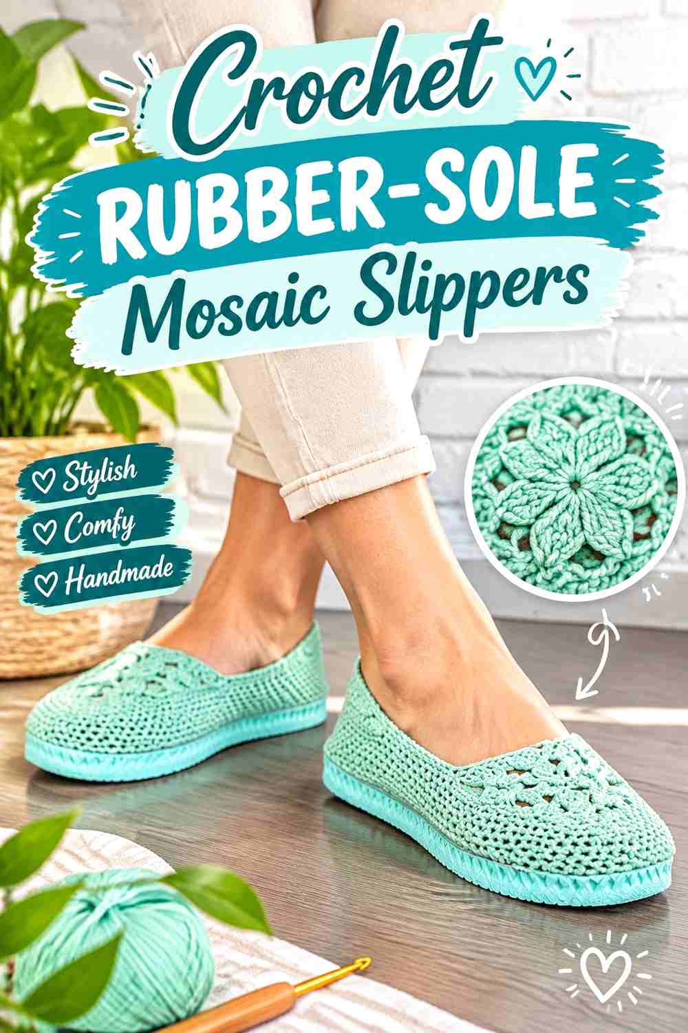 15. Crochet Rubber-Sole Mosaic Slippers