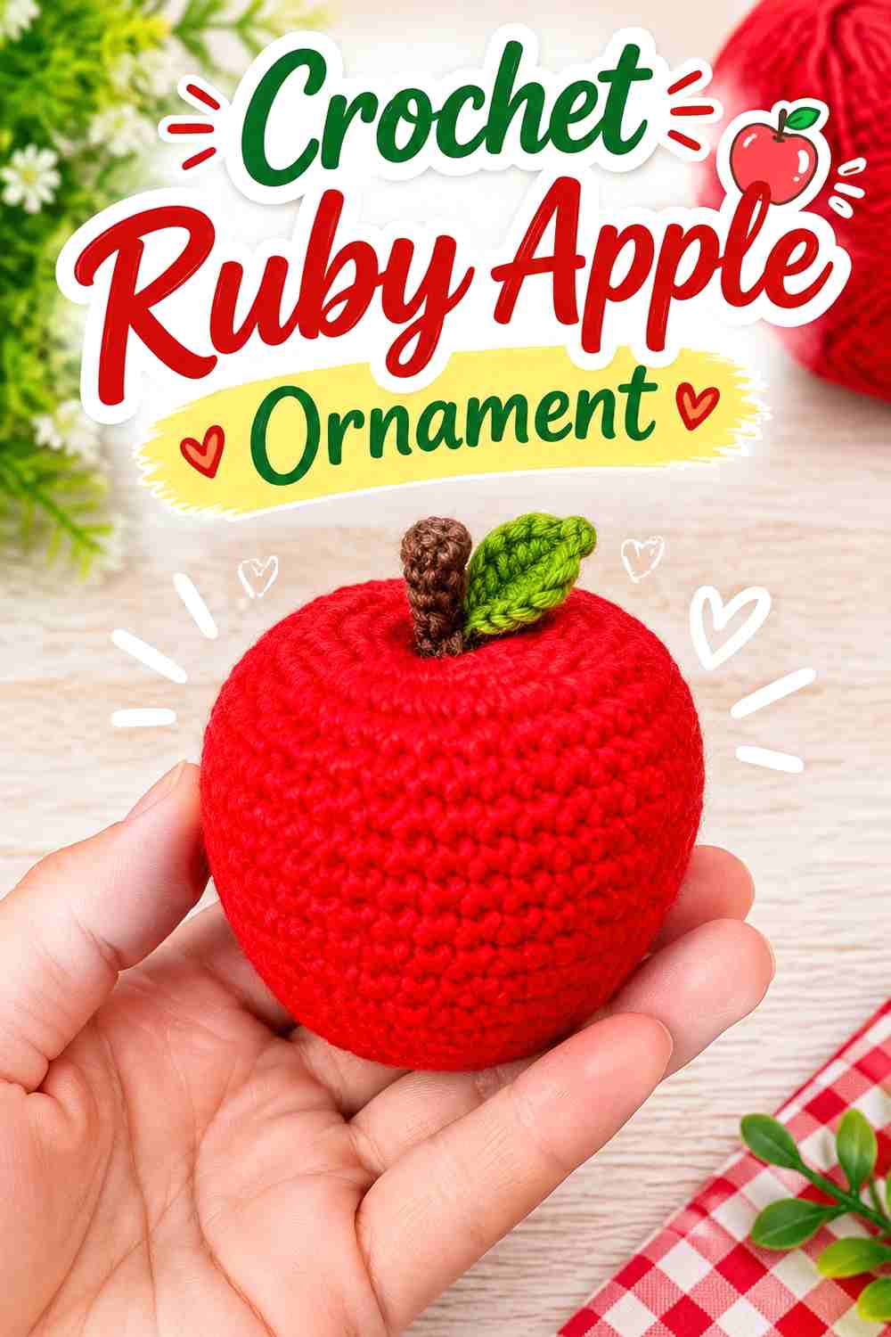 7. Crochet Ruby Apple Ornament