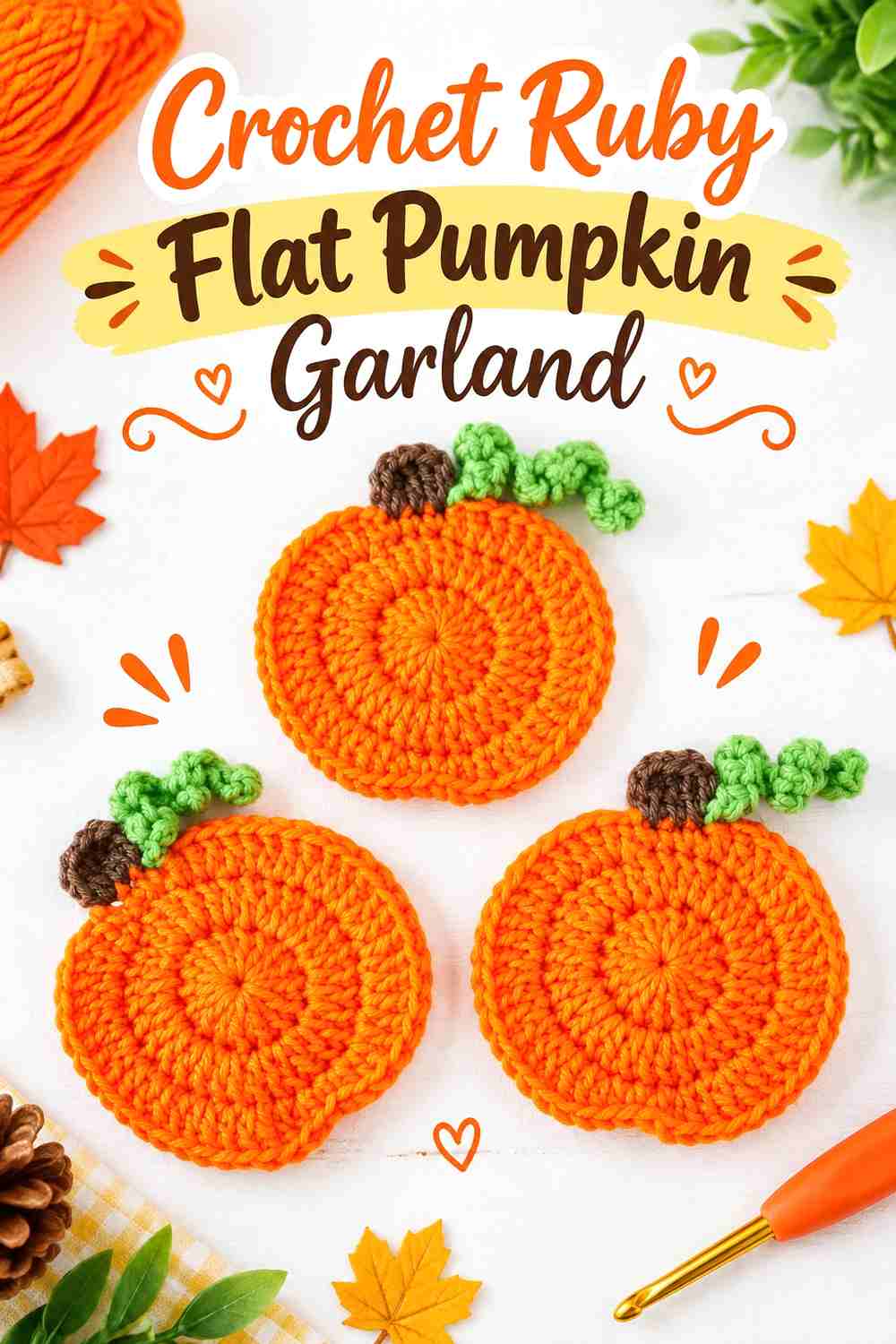 Crochet Ruby Flat Pumpkin Garland