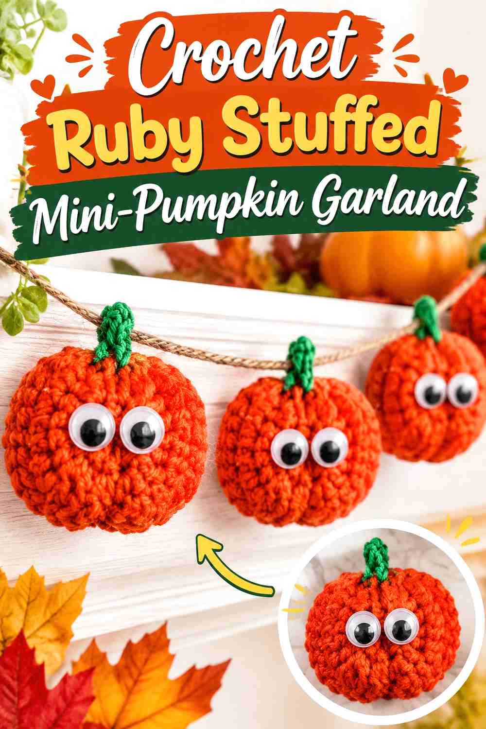 Crochet Ruby Stuffed Mini-Pumpkin Garland
