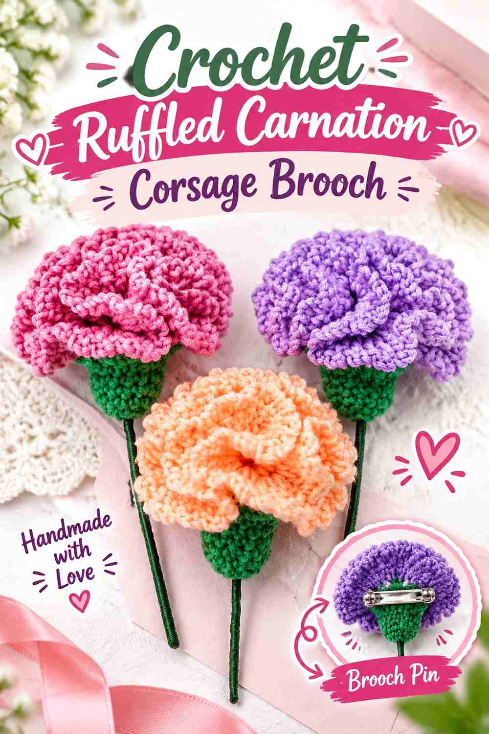 3. Crochet Ruffled Carnation Corsage Brooch