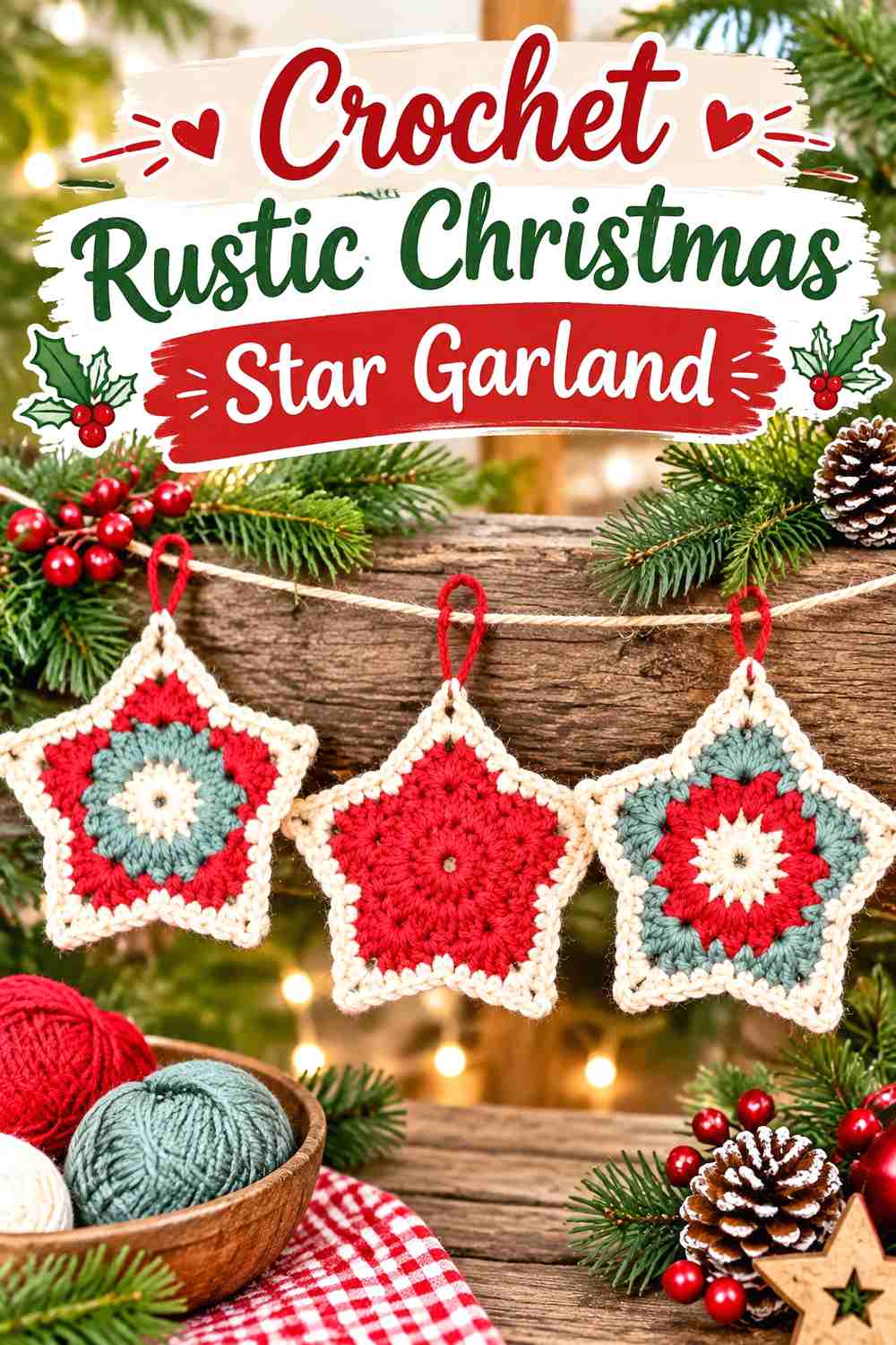 12. Crochet Rustic Christmas Star Garland
