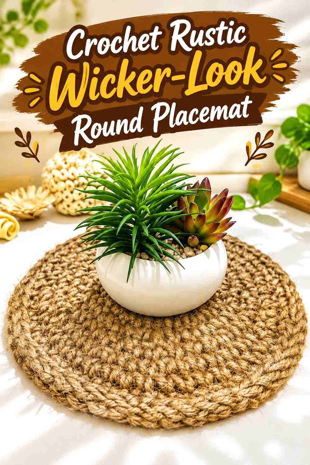 2. Crochet Rustic Wicker-Look Round Placemat