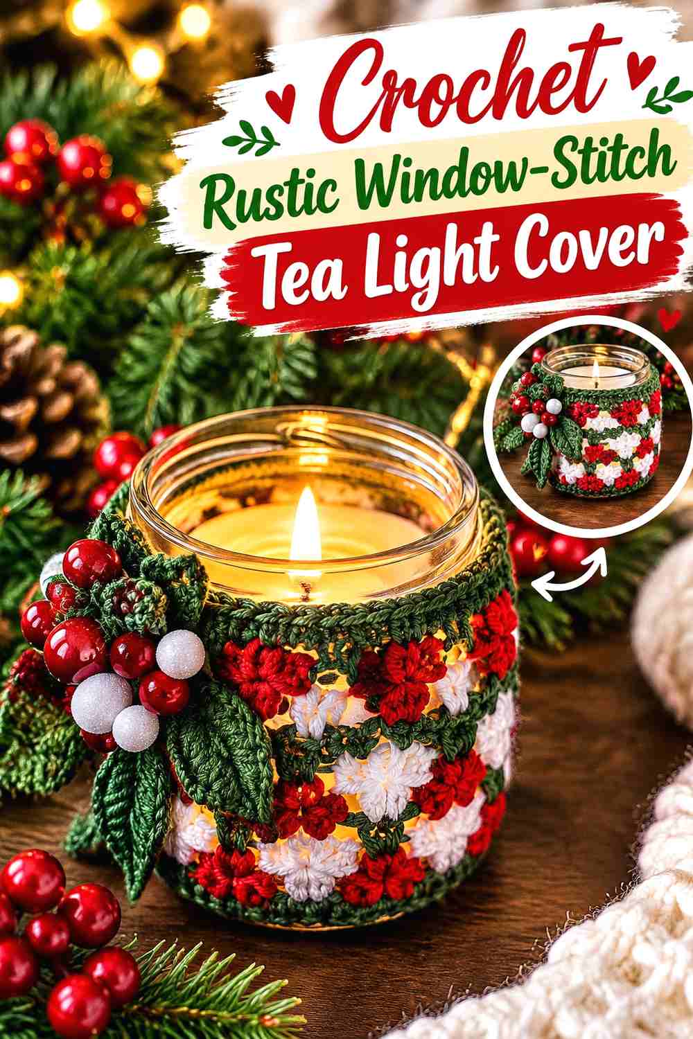 5. Crochet Rustic Window-Stitch Tea Light Cover