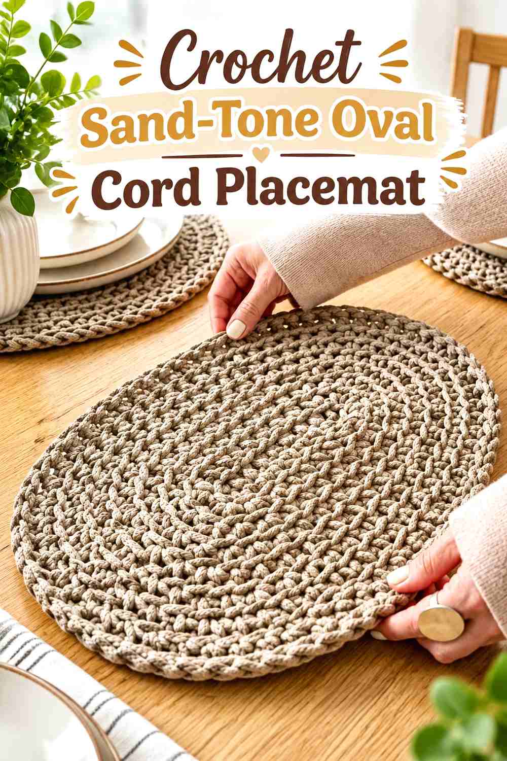 3. Crochet Sand-Tone Oval Cord Placemat