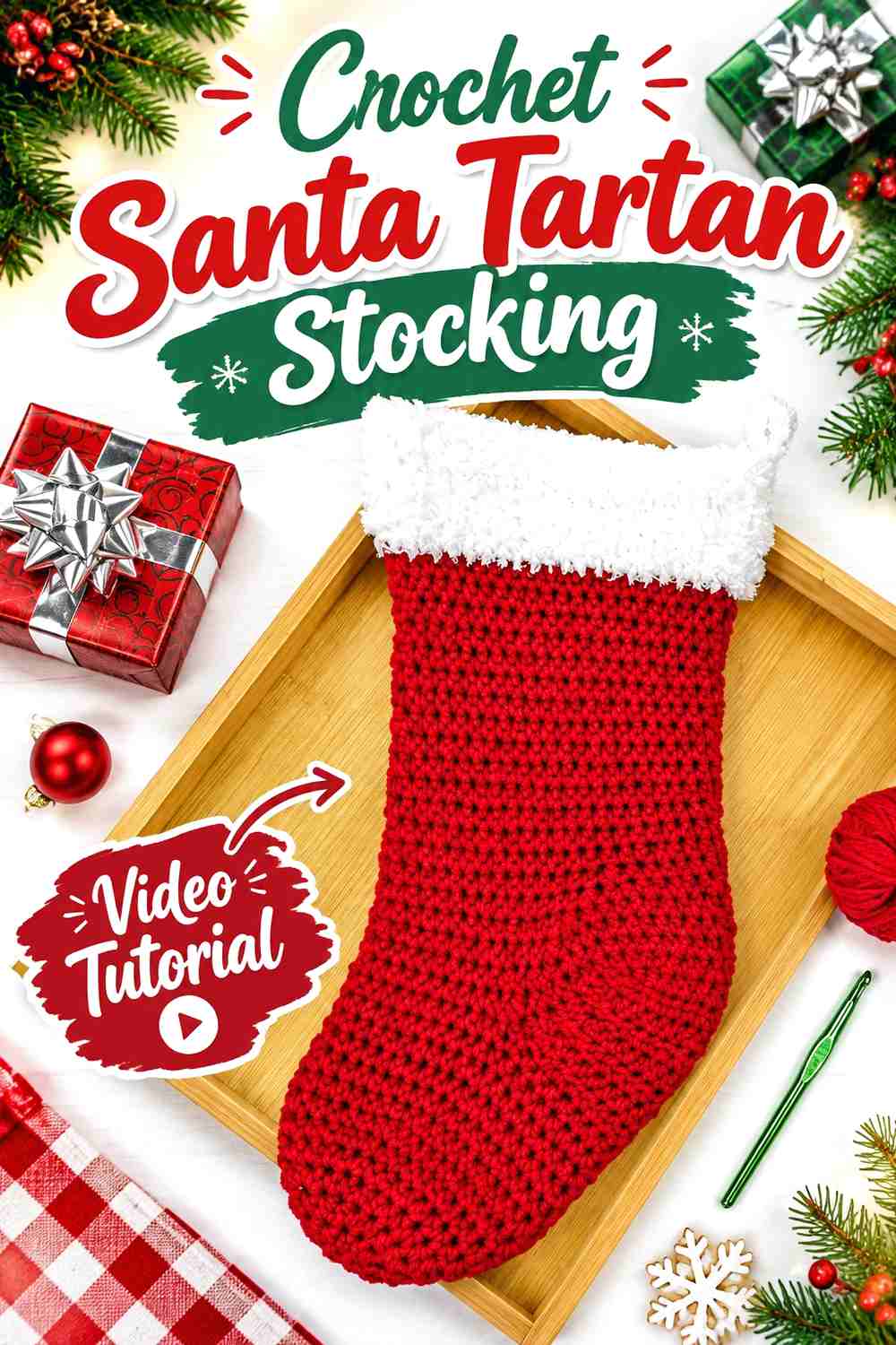 14. Crochet Santa Tartan Stocking